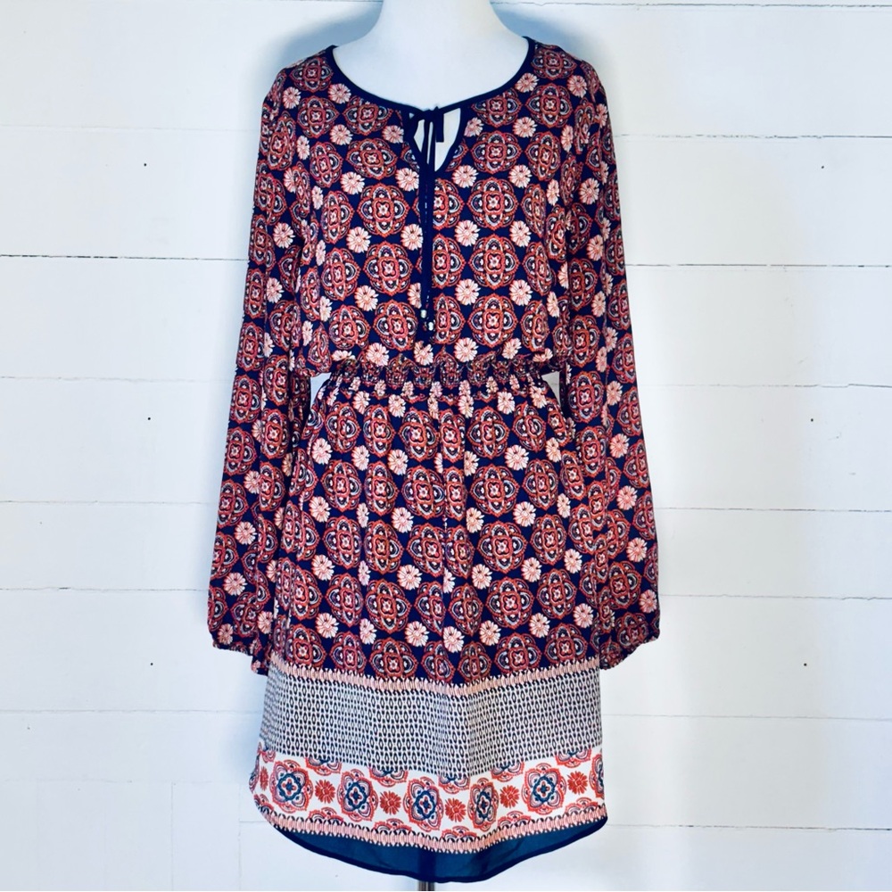 NWOT Anthropologie Daniel Rainn Women’s Navy & Orange Medallion Shirt Dress Sz M